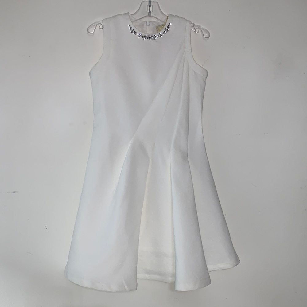 Jusbe ivory dress with rhinestone detail in neck